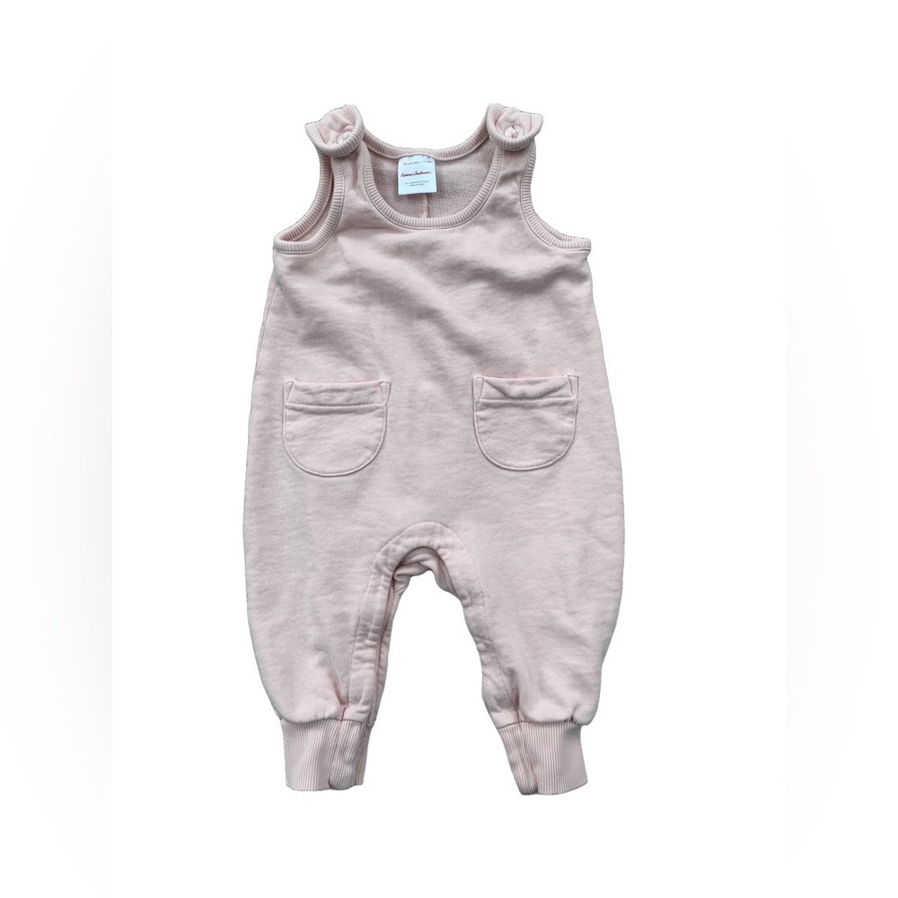 Hanna Andersson Size 70, 6-12 Months Pink French Terry Pocket Overalls Romper